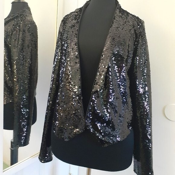 Aqua Black Sequins Lined Blazer Jacket Size Small Disco Night Out  Party Outfit - Picture 2 of 11